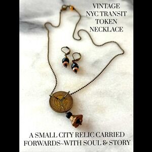 Vintage NYC Subway Token Necklace and Earrings •Urban Relic Jewelry •Ball Chain